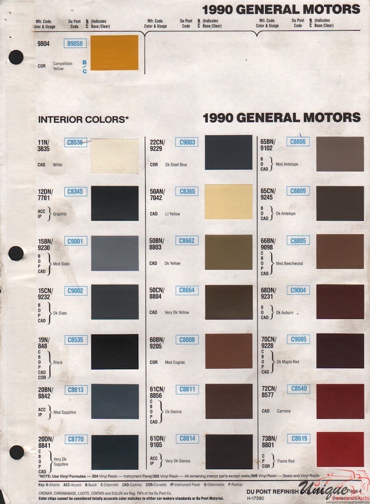 1990 General Motors Paint Charts DuPont 4